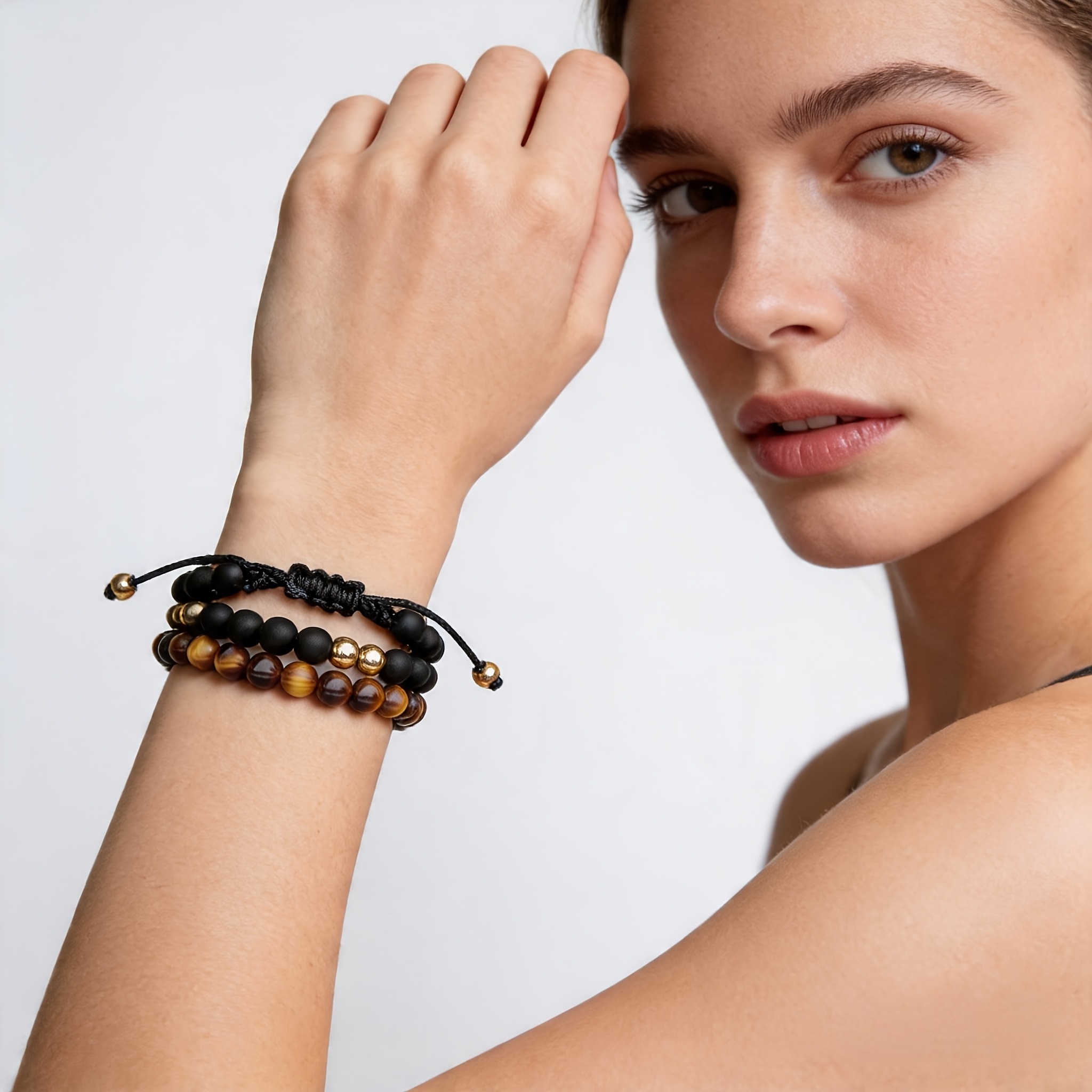 Handcrafted Tiger's Eye Beaded Bracelet, Unisex Bohemian Style